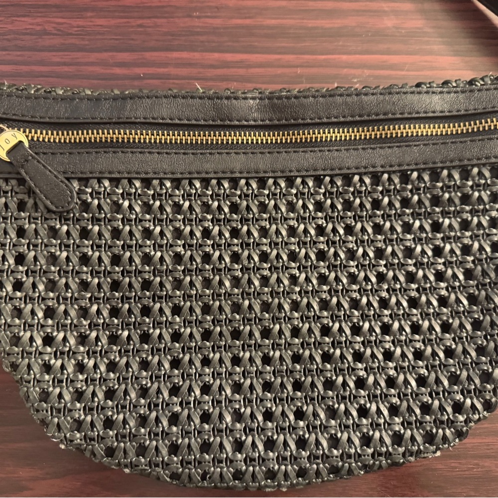 Joy Susan Black Sling Bag with Gold Zipper